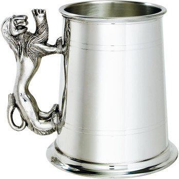 Pewter Tankard 1 Pint Plain Double Lines Lion Rampant Handle High Quality Pewter