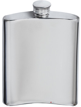 6oz Pewter Hip Flask Embossed with different types of fish on front of flask & Their Latin Names Kidney Shaped Flask Bright Polished Finish Made in the UK