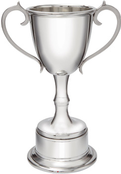 210mm Pewter Champions Sports Trophy on Integral Plinth Bright Polished Finish Ideal for Engraving Made in the UK
