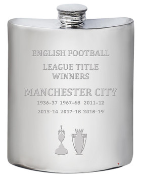 6oz Hip Flask English 1st Division & Premiership Titles, Manchester City