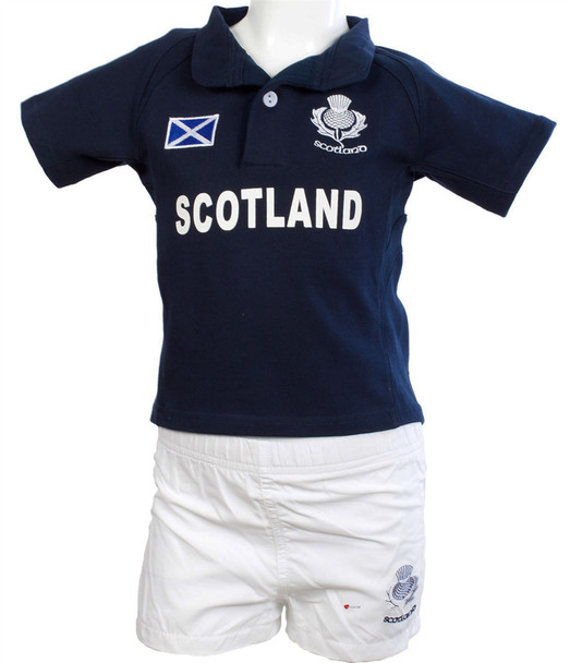 Kids Rugby Kit With Thistle And Saltire Design In Navy White Size 1-2 Years