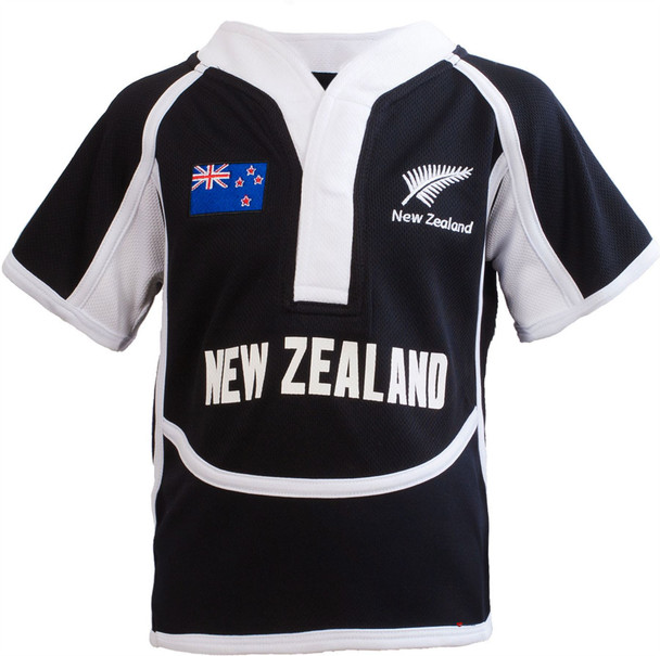 Kids Cool Dry Style Rugby Shirt In New Zealand Colours Size 7-8 Years
