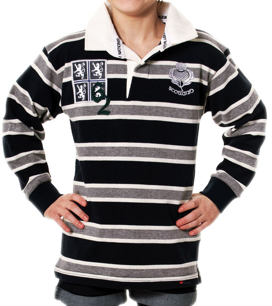 Boys And Girls Edinburgh Rugby Shirt For Kids In Grey Navy Long Sleeve 9-10 years