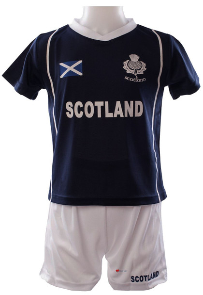 Kids Scotland Sports Kit Navy T-shirt White Shorts - 05-07years