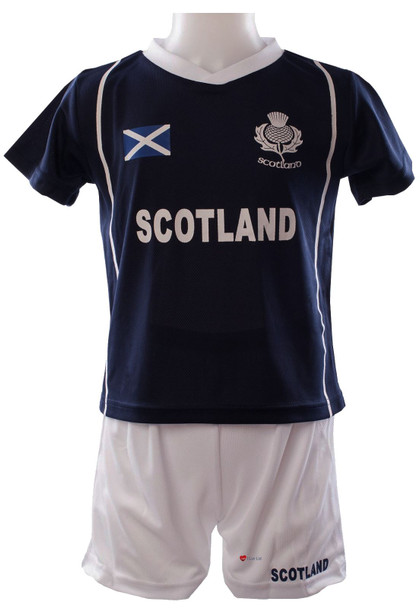 Kids Scotland Sports Kit Navy T-shirt White Shorts - 02-03 Years