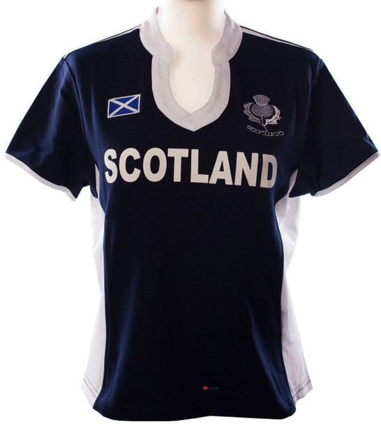 Ladies Scottish Rugby Shirt Short Sleeve Navy Blue White Collar Fashion
