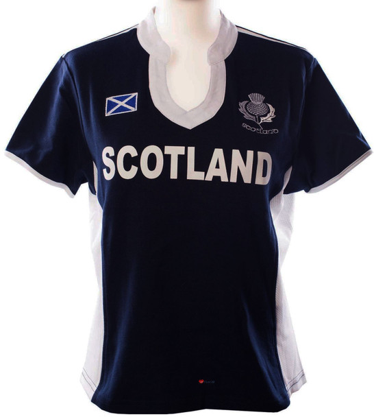 Ladies Scottish Rugby Shirt Short Sleeve Navy White Fashion 16-19