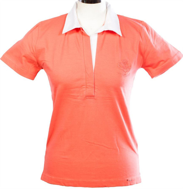 Ladies Stretch Style Rugby Shirt In Melon Size Small