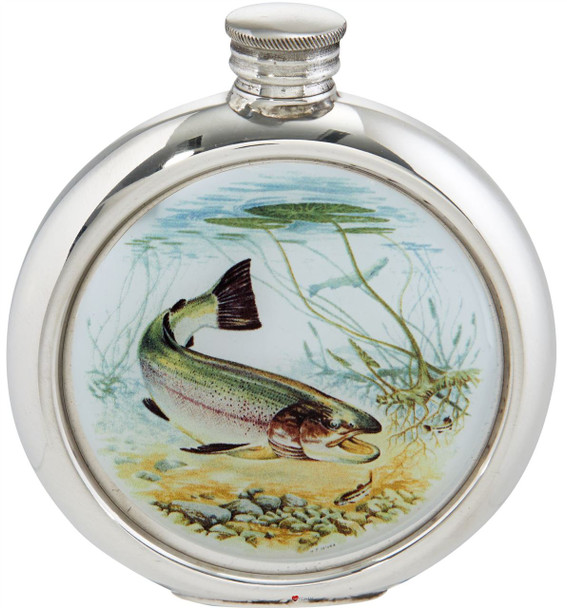 Round 6oz Pewter Flask with Full Colour Game Fish Picture Insert - Trout