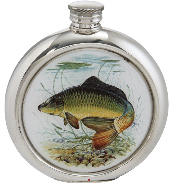 Round 6oz Pewter Flask with Full Colour Game Fish Picture Insert - Carp