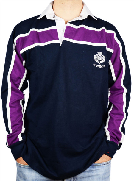 Scottish Rugby Shirt Purple Stripe Long Sleeve Navy