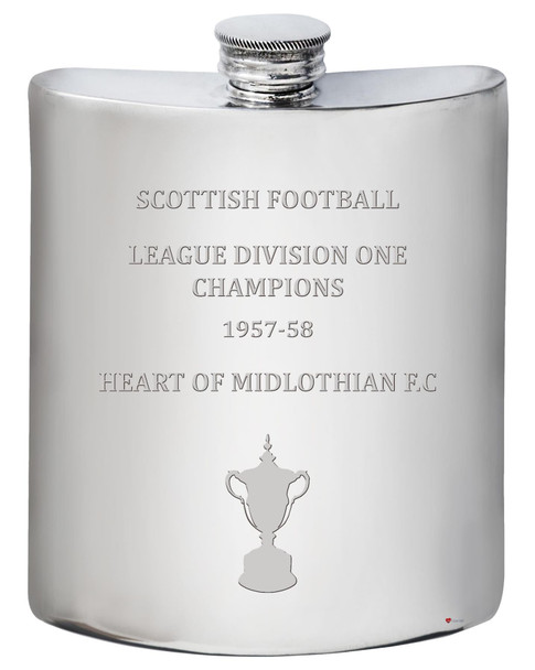 HEART OF MIDLOTHIAN F.C. 1957-58 Division One Champions 6oz Pewter Hip Flask