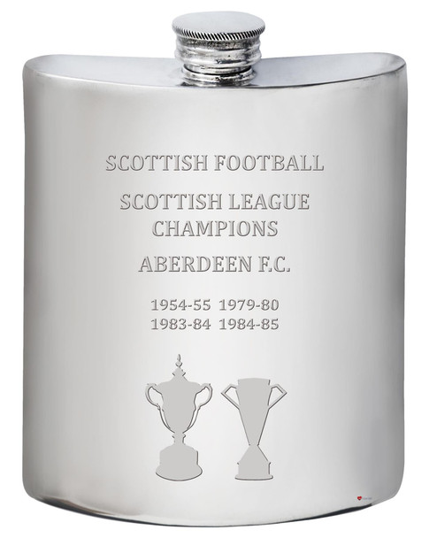 ABERDEEN F.C. Scottish Division One & Premiership Titles 6oz Pewter Hip Flask