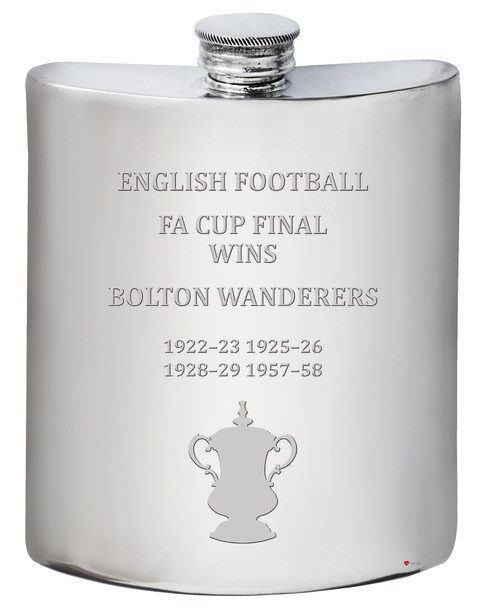 6oz Pewter Hip Flask FA Cup Total Wins Bolton Wanderers