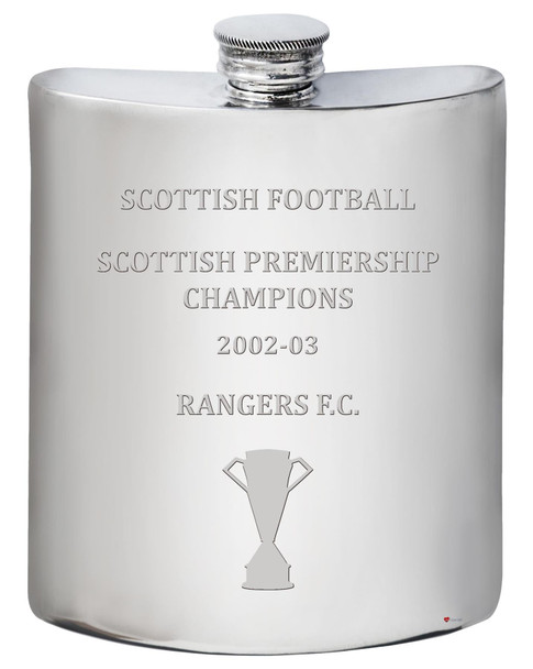 RANGERS F.C. 2002-03 Scottish Premiership Champions 6oz Pewter Hip Flask