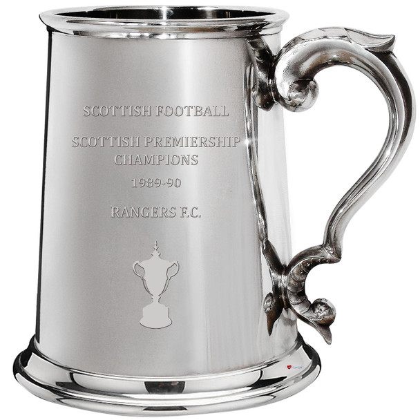 RANGERS F.C. 1989-90 Scottish Premiership Champions 1pt Pewter Tankard