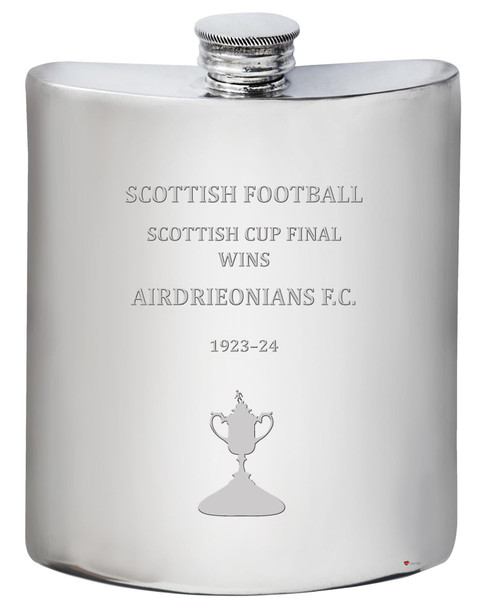 AIRDRIEONIANS F.C. Scottish Cup Total Wins History 6oz Pewter Hip Flask