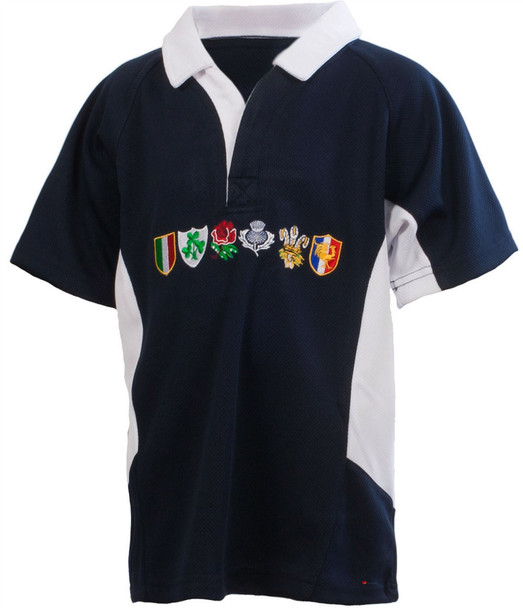 Kids Six Nation Rugby Shirt With Shield Design In Navy Size 1-2 Years