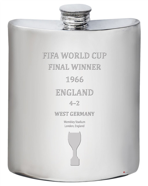 England 1966 Fifa World Cup Winner 6oz Hip Flask Pewter