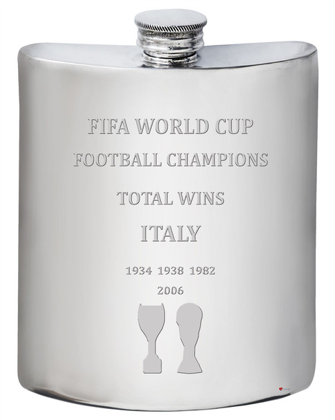 Italy Fifa World Cup Champions Total Wins 6oz Hip Flask Pewter