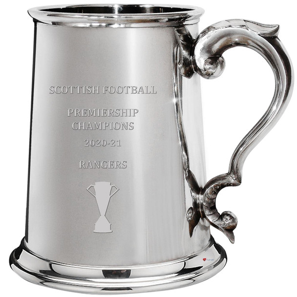 RANGERS F.C. 2020-21 Scottish Premiership Champions 1pt Pewter Tankard Gift