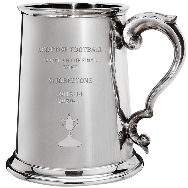 St JOHNSTONE Scottish Cup Total Wins History 1pt Pewter Tankard Gift