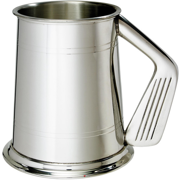 Pewter Tankard 1 Pint Plain Double Lines Golf Club Handle High Quality Pewter
