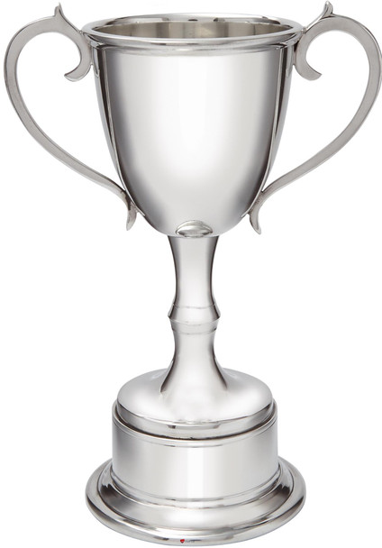 210mm Pewter Champions Sports Trophy on Integral Plinth Bright Polished Finish Ideal for Engraving Made in the UK