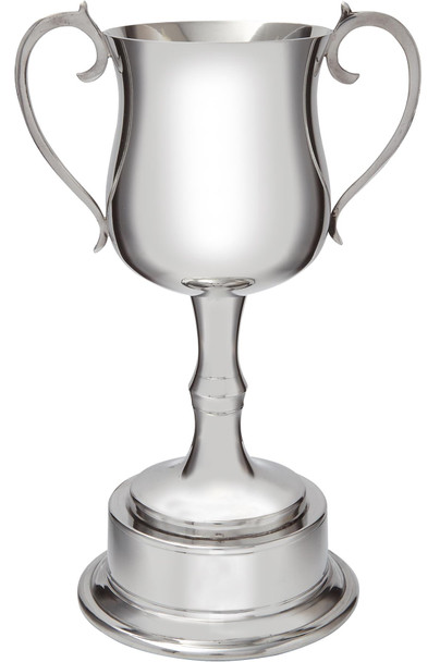 Large Sports Trophy Georgian Style Pewter on Integral Plinth 215mm Bright Polished Finish Ideal for Engraving Made in the UK