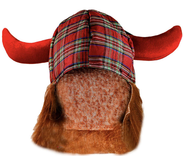 Viking Novelty Hat with Faux Ginger Hair Viking Horns Scottish Tartan Hat