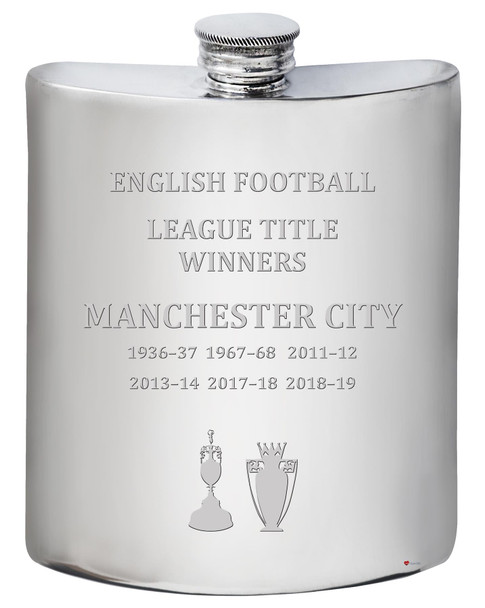 6oz Hip Flask English 1st Division & Premiership Titles, Manchester City