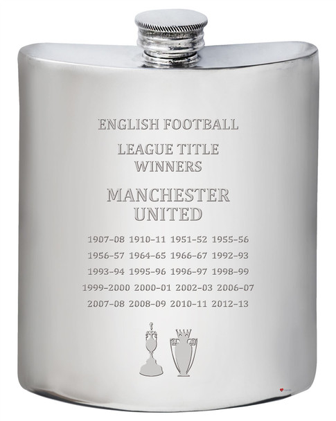 6oz Hip Flask English 1st Division & Premiership Titles, Manchester United