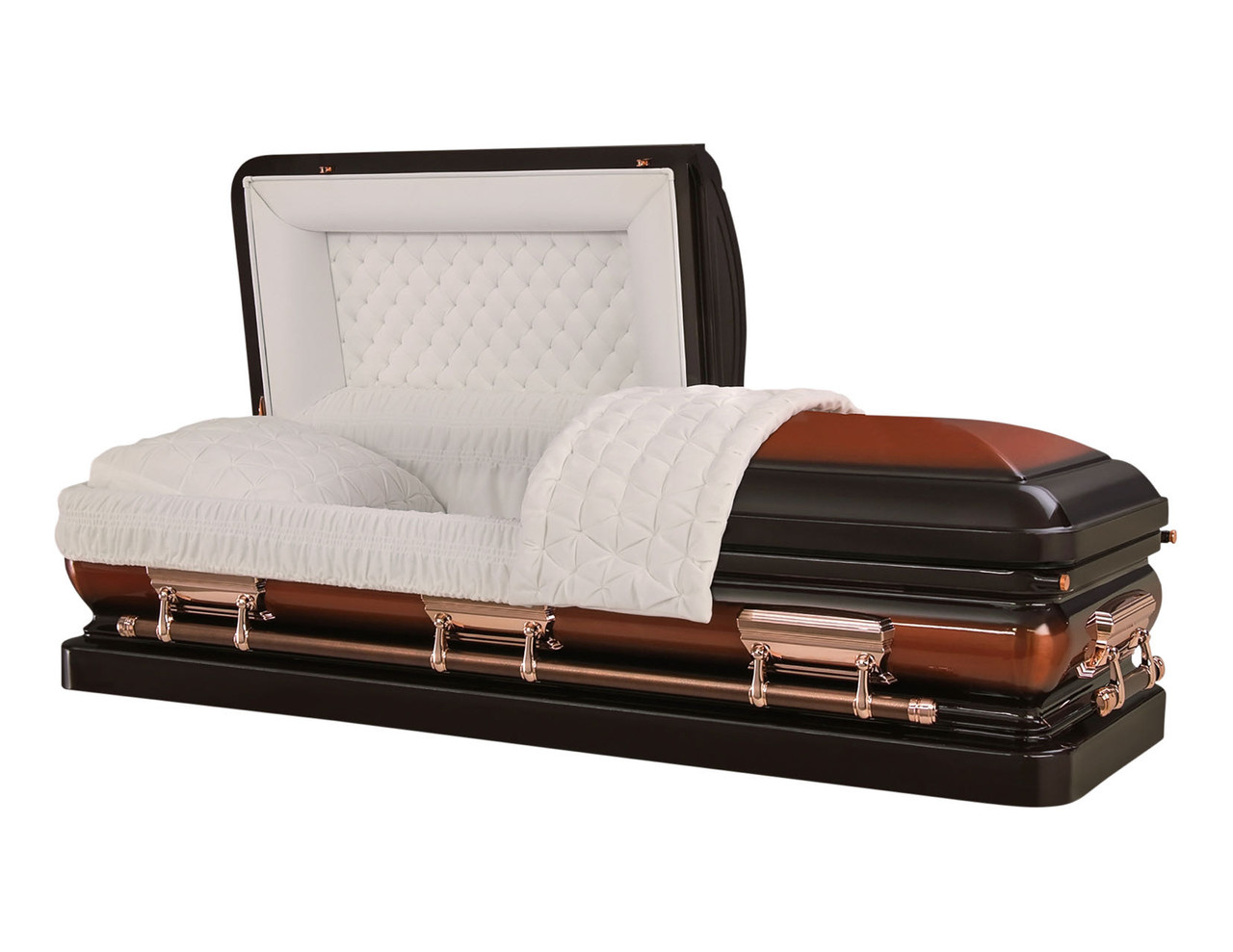 Sterling Copper Metal Casket For Sale with Ivory Velvet Interior