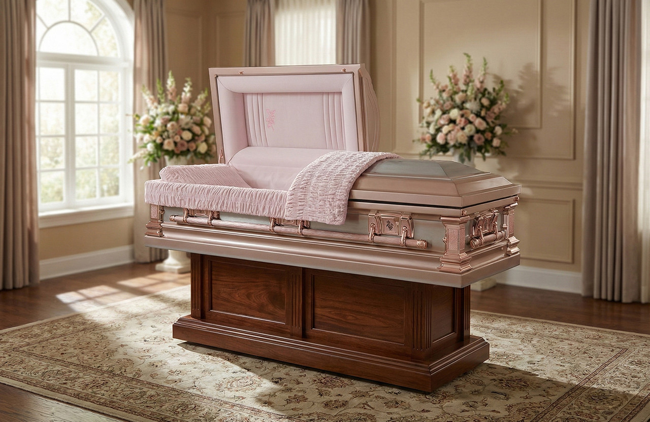 Monticello Rose Stainless Steel Casket with Pink Velvet