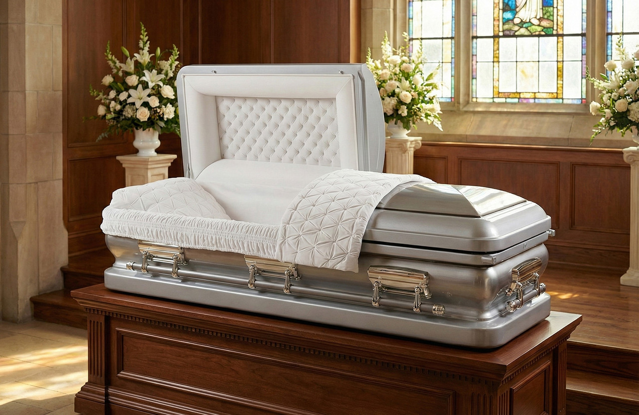 Sterling Silver Metal Casket with White Velvet Interior