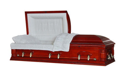 Cherry Matinée Veneer Casket with Cream Velvet Interior - Wood Casket