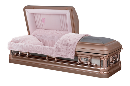 Silver Rose Brush Casket with Pink Velvet Interior - Metal Casket