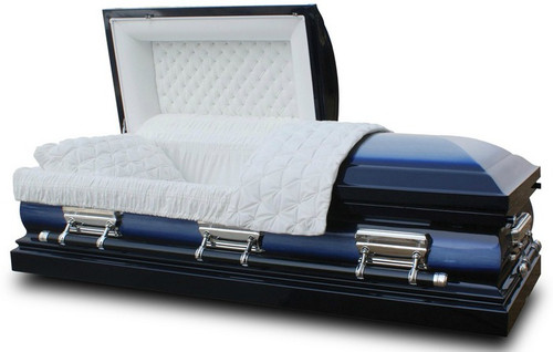 Legacy Spruce Blue Casket with White Velvet Interior- Metal Casket