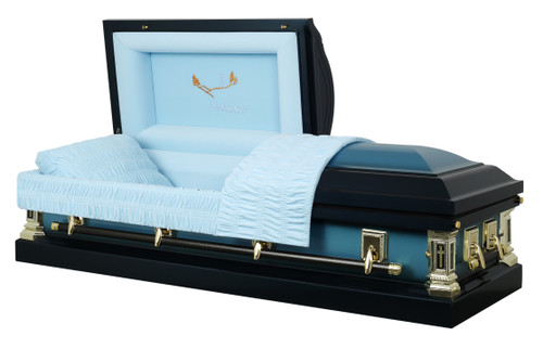 In God's Care Spruce Blue Casket with Blue Velvet Interior- Metal Casket