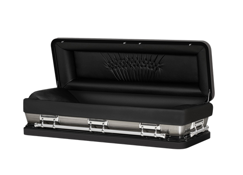 Onyx Black Full Couch with White Velvet Interior - Metal Casket