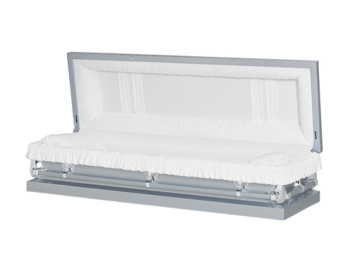 Gemini Silver Full Couch with White Crepe Interior - Metal Casket