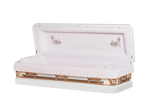 PrimRose Full Couch Casket with Pink Velvet Interior - Metal Casket