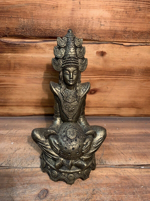 STONE GARDEN GOLD INDIAN GODDESS BUDDHA BUDDAH STATUE ORNAMENT