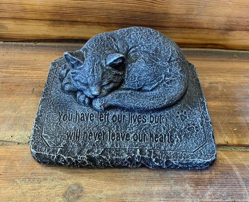 STONE GARDEN MEMORIAL CAT WITH VERSE  STATUE ORNAMENT