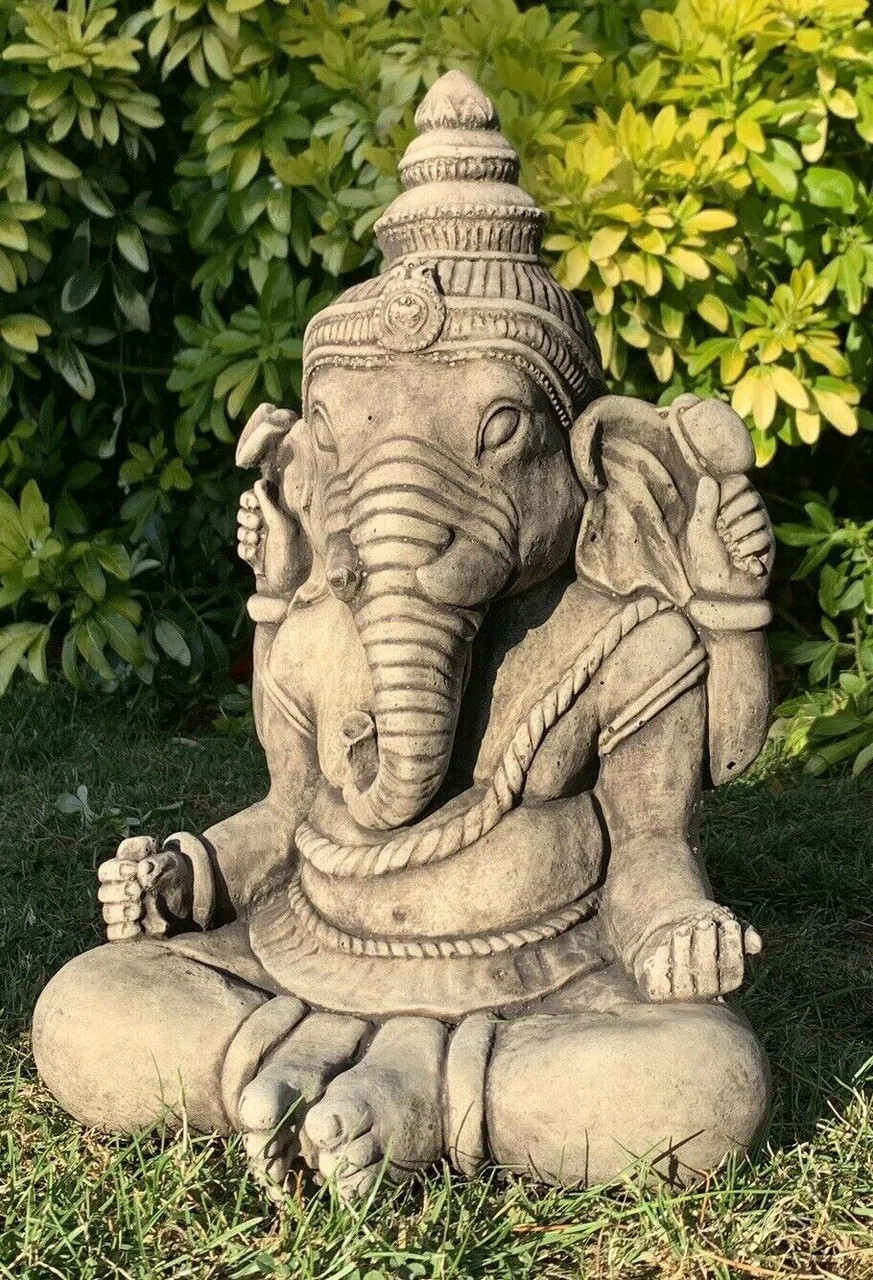 STONE GARDEN LARGE GANESH BUDDHA ELEPHANT PRAYING STATUE ORNAMENT