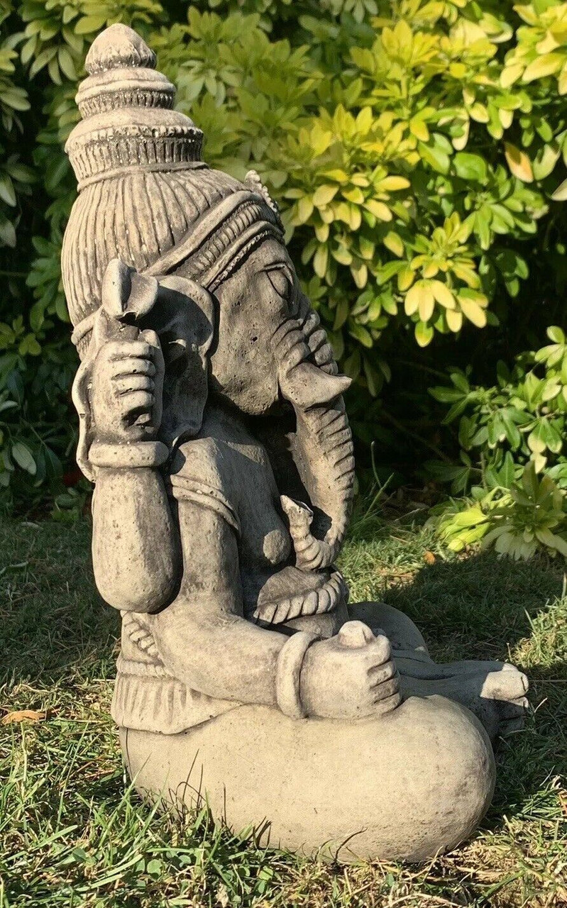 STONE GARDEN LARGE GANESH BUDDHA ELEPHANT PRAYING STATUE ORNAMENT