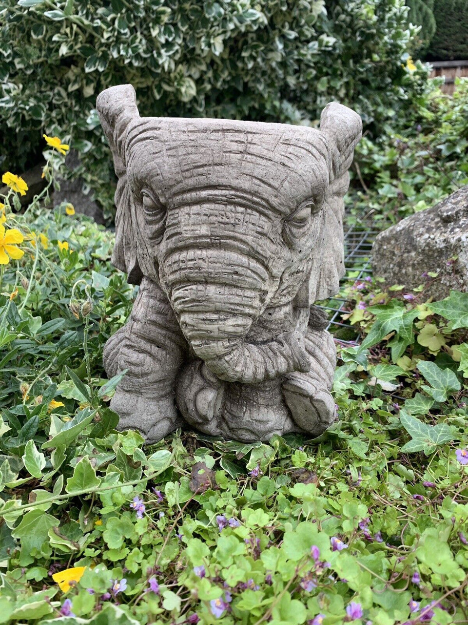 STONE GARDEN ELEPHANT PLANTER PLANT POT FLOWER POT HAND CAST ORNAMENT