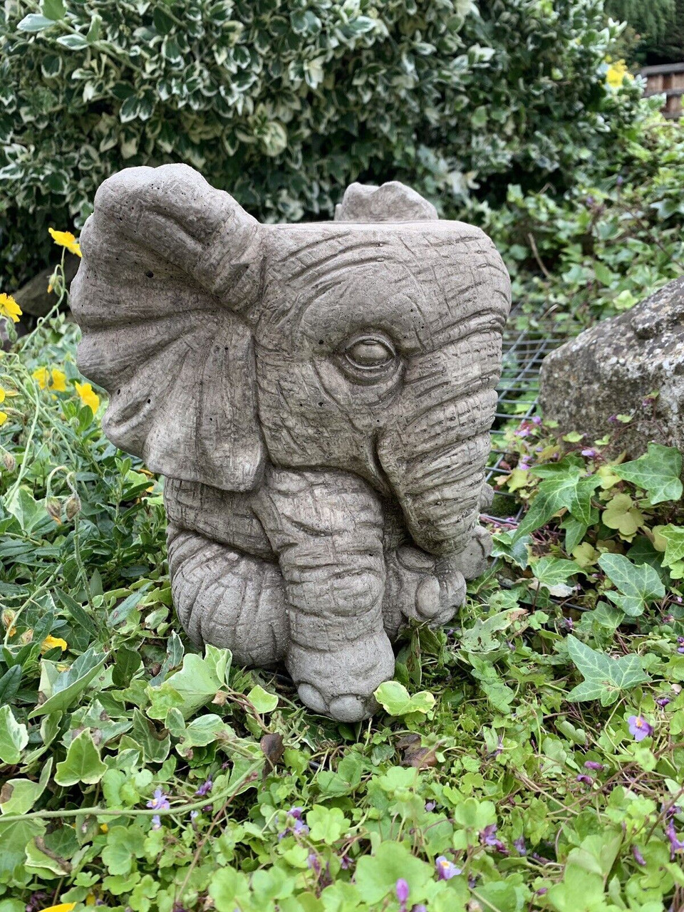 STONE GARDEN ELEPHANT PLANTER PLANT POT FLOWER POT HAND CAST ORNAMENT