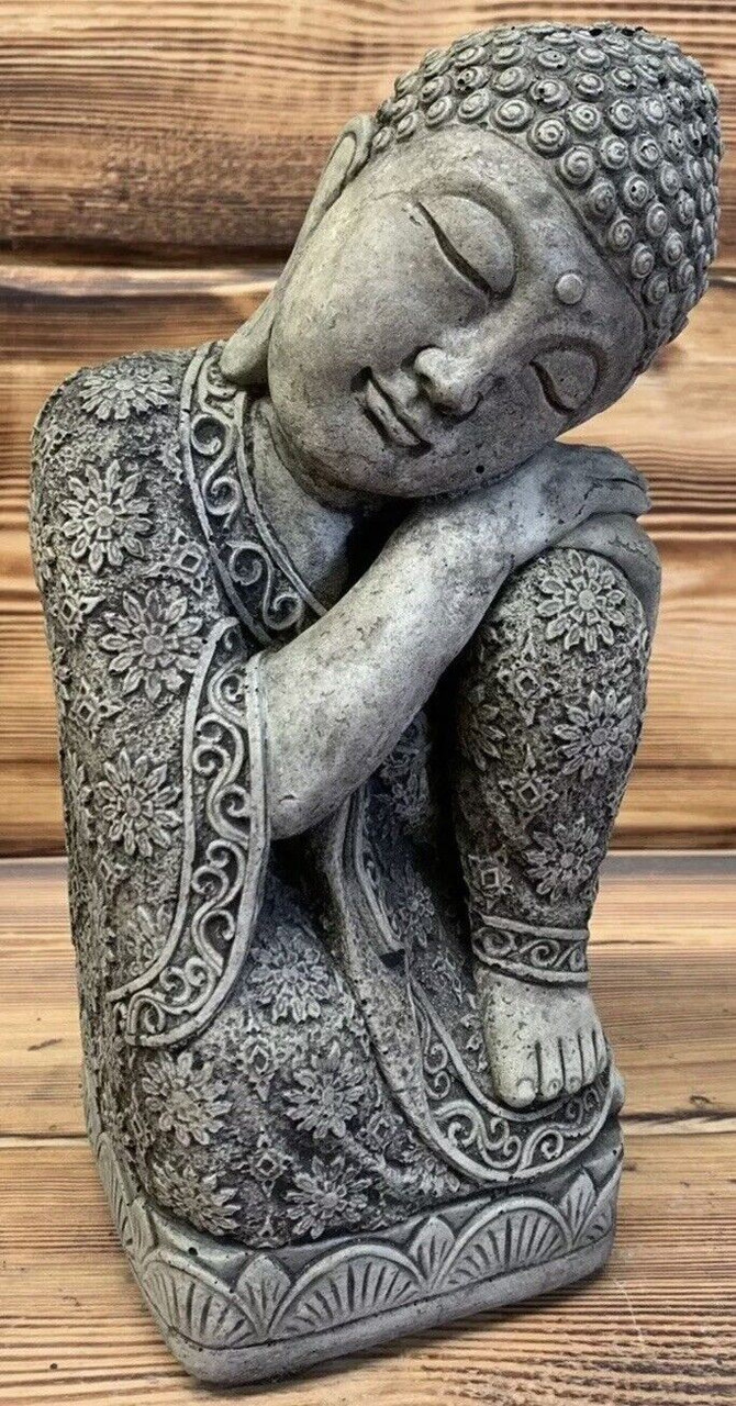 STONE GARDEN SLEEPING WELSH BUDDHA STATUE HAND CAST ORNAMENT