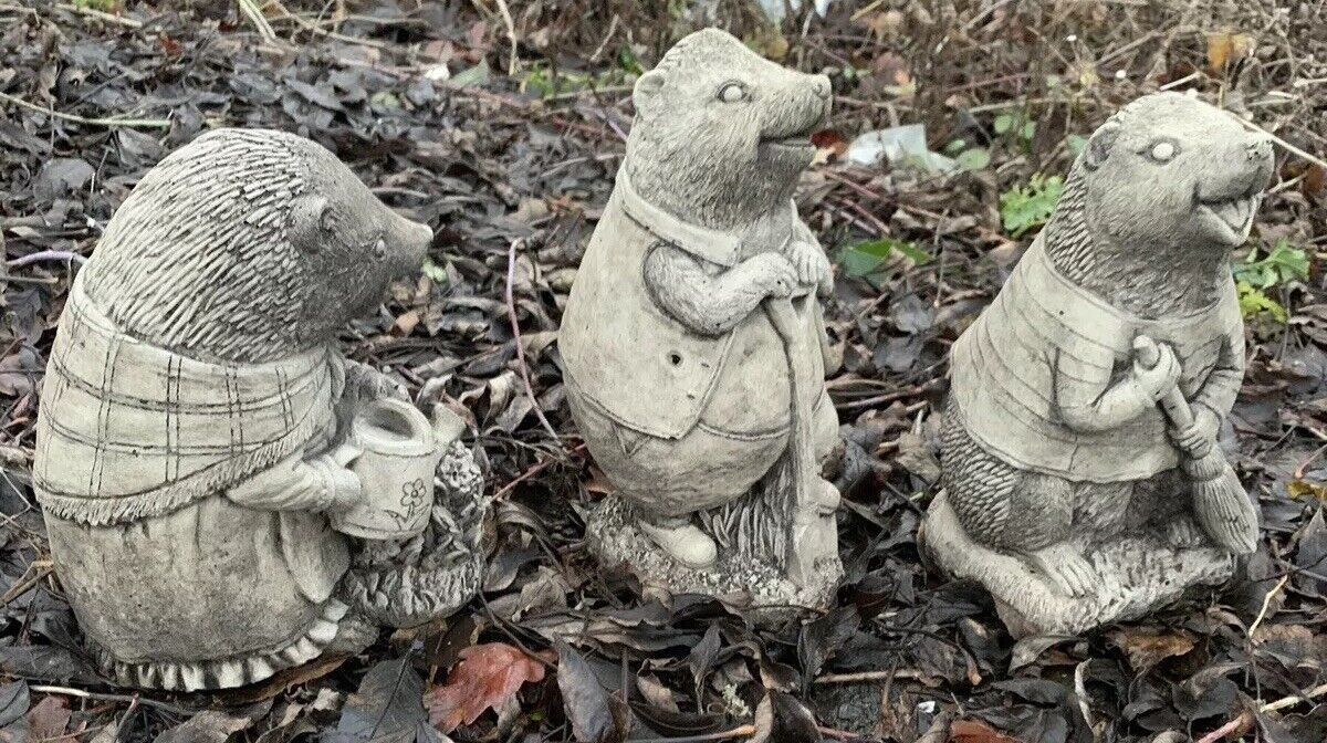 STONE GARDEN SET OF 3 WIND IN THE WILLOWS GARDENING HEDGEHOG ORNAMENT ...